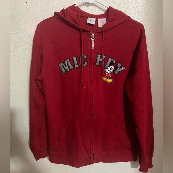 DISNEY Mickey Mouse Embroidered Full Zip Hoodie in Red Adult Size S - Picture 1 of 4